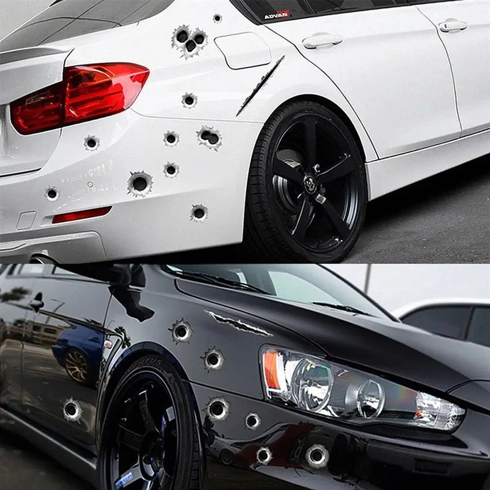 1Pcs Funny Car Stickers 3D Bullet Hole Car Sticker
