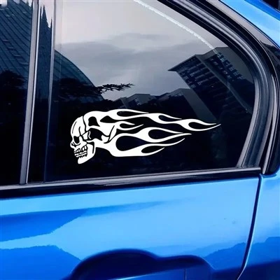Skull Flames Badge Stickers