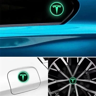Tesla Cars Glow - ใน - สติกเกอร์ฮับล้อดำ ​​-